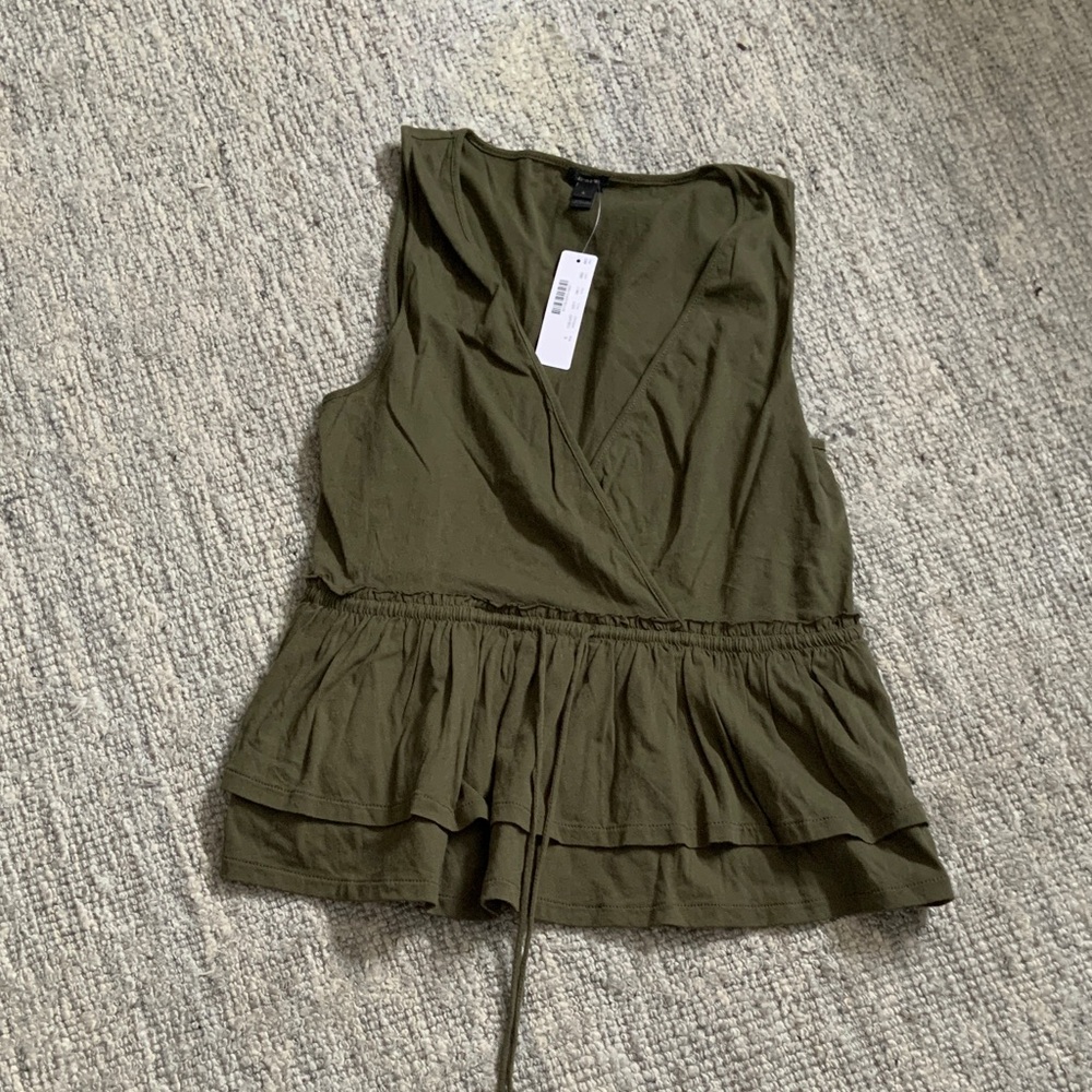 J. Crew Olive Sleeveless Wrap Blouse